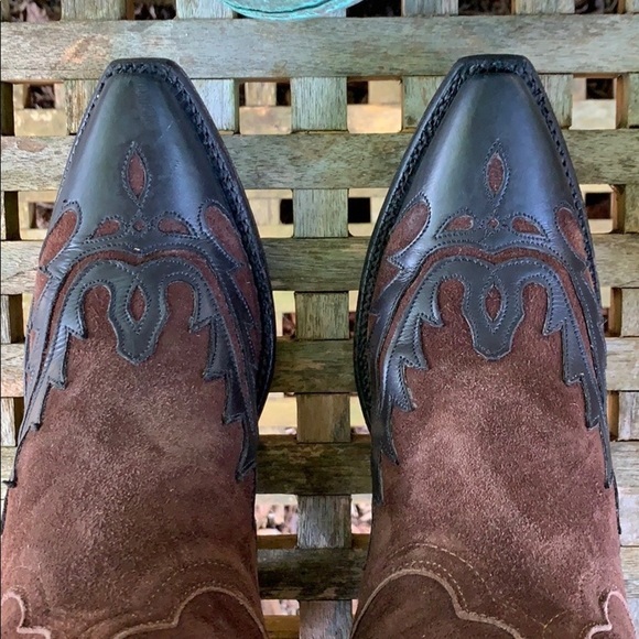 LUCCHESE Classics Handmade Vintage Tall Black Brown Leather Western Cowboy Boots - Picture 8 of 12
